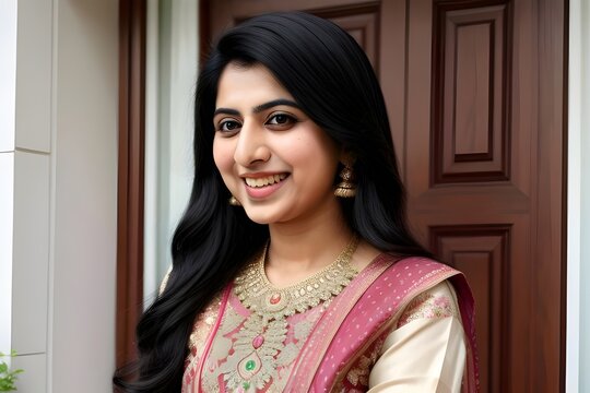 a beautiful young pakistani woman wearing churidar