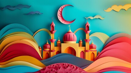 Vibrant Color Layered Paper Eid ul Adha Art
