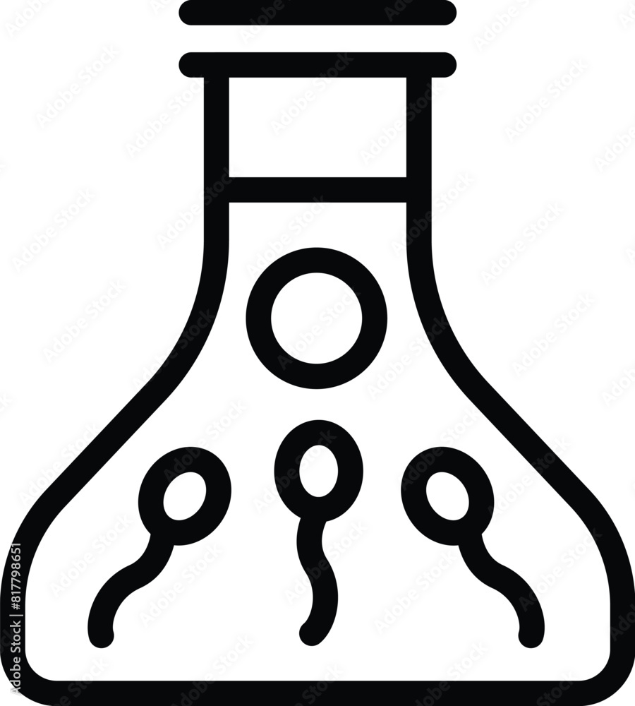 Poster simplified line art vector illustration of a erlenmeyer flask with three stylized sperm cells
