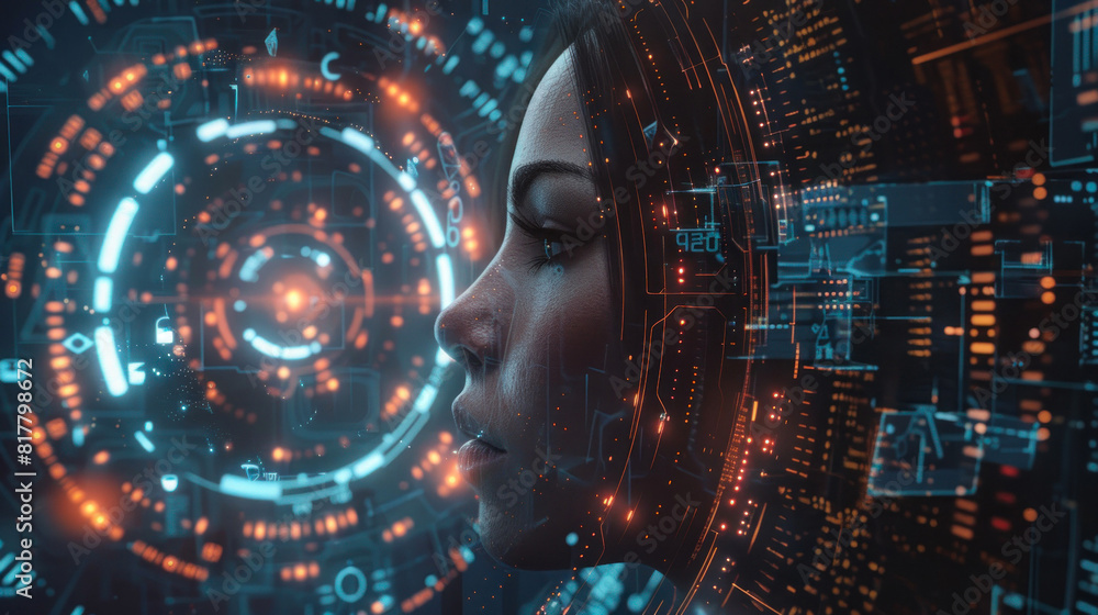 Poster abstract futuristic tech interface with blank space