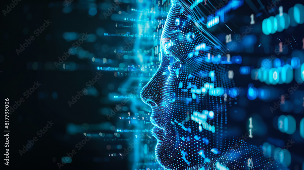 Poster digital ai profile with code overlays