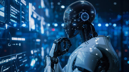 Fototapeta premium Robot manipulating virtual data screens