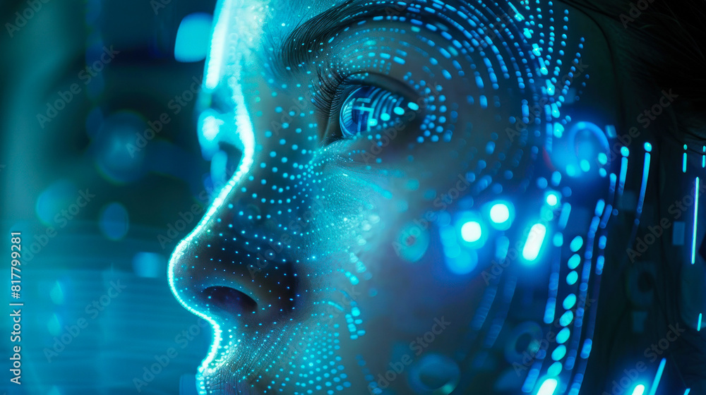 Poster bluish gradient defocus background with face outline