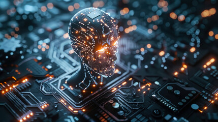 Digital head representing AI neural networks