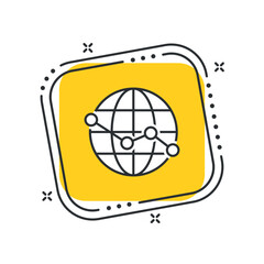Cartoon global chart icon vector illustration. Diagram icon on isolated yellow square background. Statistics sign concept.