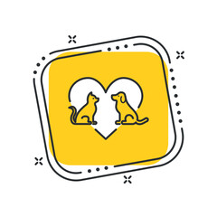Cartoon adopt a pet vector illustration. Animal shelter on isolated yellow square background. Design poster sign concept.