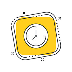 Cartoon refresh time icon vector illustration. Update clock on isolated yellow square background. Clockwise sign concept.