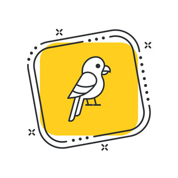 recommend clip art: Cartoon parrot icon vector illustration. Simple bird on isolated yellow square background. Tropical bird sign concept.