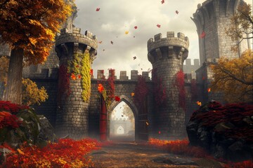 Fantasy castle with autumn foliage