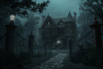 Mysterious old house with foggy ambiance