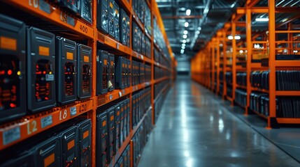 Rows of battery packs stand ready for installation in electric vehicles, highlighting the efficiency and power of sustainable energy sources