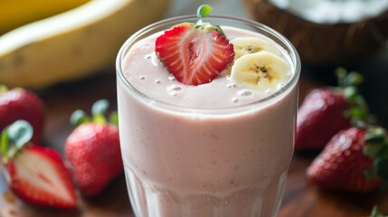 fruit smoothie recipe, start your day with a creamy smoothie of bananas, strawberries, and coconut milk for a nutritious morning boost