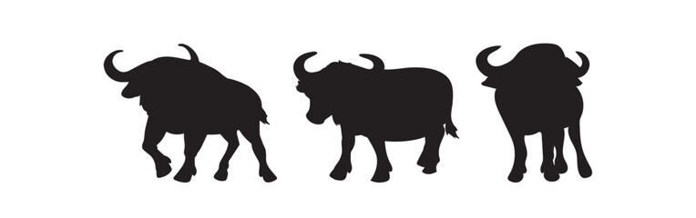 african buffalos vector silhouette. cartoon buffalo vector silhouette