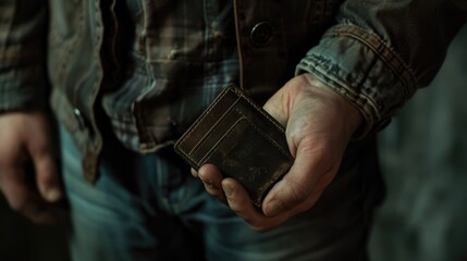Fototapeta premium A man holding a wallet in his hand, suitable for finance concepts