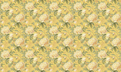 yellow roses and green leaves background, elegant pattern, flower texture