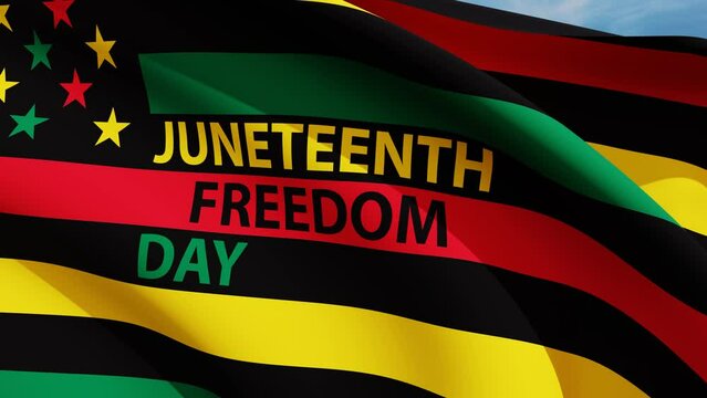 Juneteenth Flag waving. Since 1865. 3D rendering.