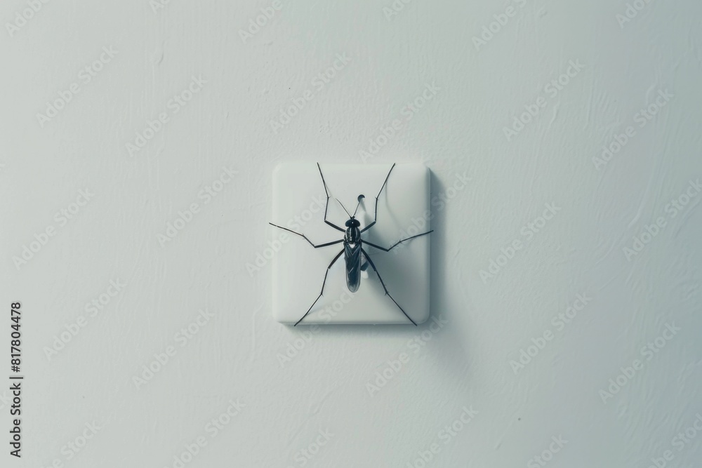 Poster close-up of a bug sitting on a white light switch. perfect for illustrating household pests