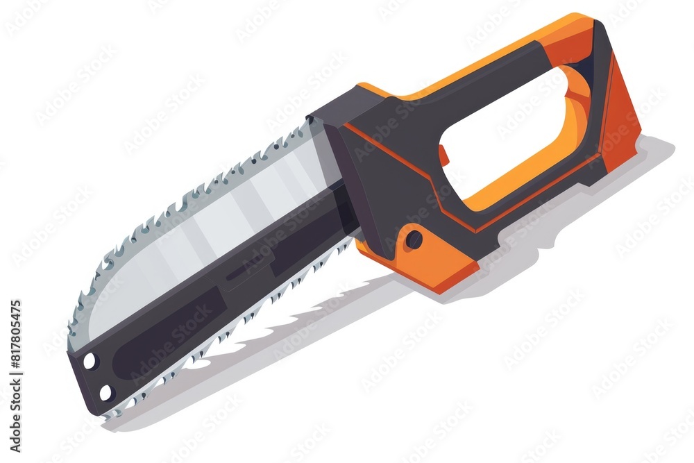 Poster a simple image of an orange and black saw on a plain white background. ideal for construction or diy
