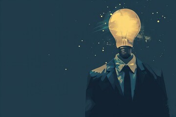 A man in a suit and tie with a light bulb on his head