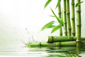 A close up of bamboo plant with water splashing on it