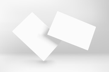 Two blank white business cards in perspective. 3d vector mockup for branding