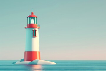 Fototapeta premium A red and white lighthouse standing in the middle of the ocean. Perfect for maritime and nautical themed designs