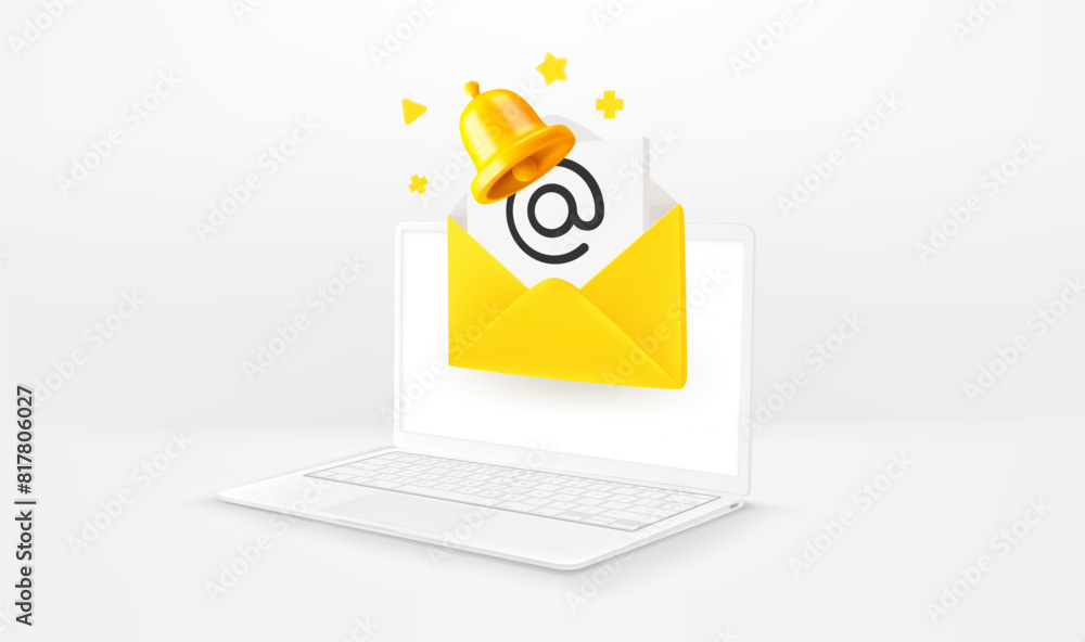 Aufkleber receiving the new mail via internet concept. 3d vector illustration