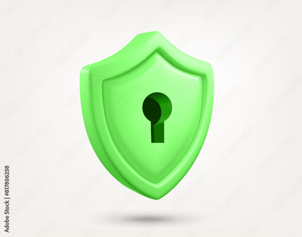 Poster green shield with keyhole isolated on white background. 3d vector illustration
