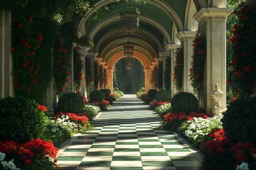 Enchanting garden pathway with arches and flowers
