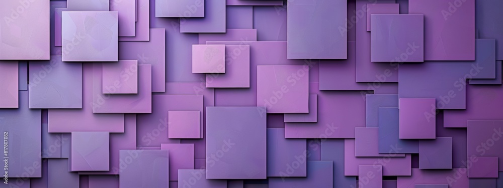 Poster abstract paper cutouts arranged to form purple block patterns.