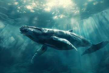 A large whale swimming gracefully in the ocean