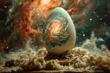 Cosmic Egg Hatching Universe in Big Bang Concept Illustration