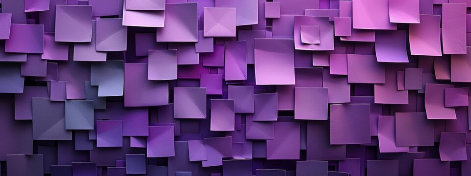 Abstract paper cutouts arranged to form purple block patterns.