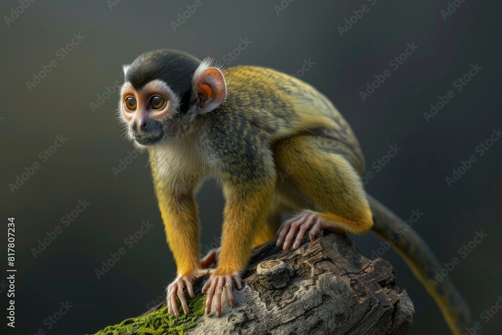 Poster a small monkey perched on a tree branch, suitable for nature or animal themes