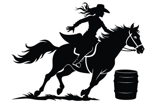 recommend clip art: A vector silhouette of a rodeo cowgirl barrel racing design