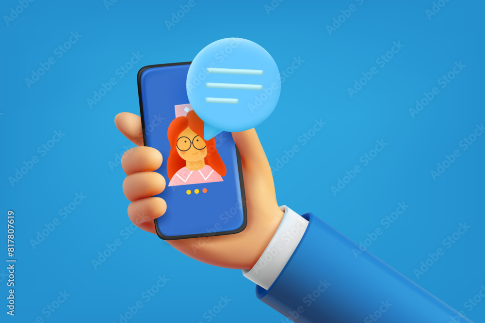 Poster Internet consultation with the doctor via mobile application. 3d vector illustration