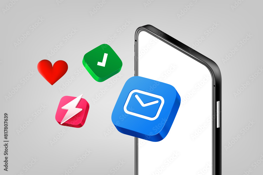 Aufkleber mobile application icons with modern smartphone. 3d vector illuistration