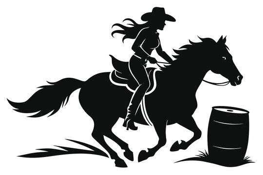 recommend clip art: A vector silhouette of a rodeo cowgirl barrel racing design