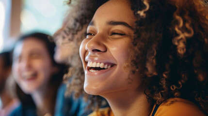 Obraz premium Close-up of a mischievous grin as a participant whispers a playful suggestion to ignite creative thinking
