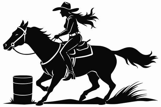 recommend clip art: A vector silhouette of a rodeo cowgirl barrel racing design