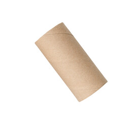 Top view of single brown tissue paper core isolated on white background with clipping path