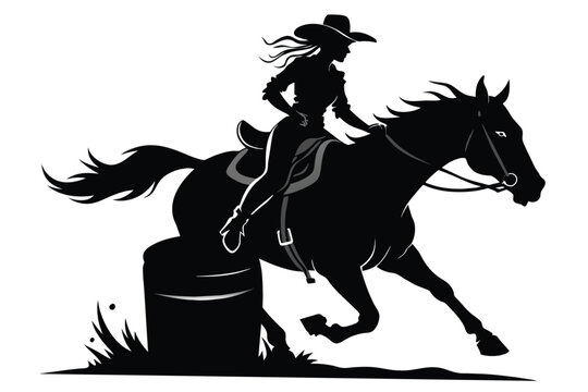 recommend clip art: A vector silhouette of a rodeo cowgirl barrel racing design