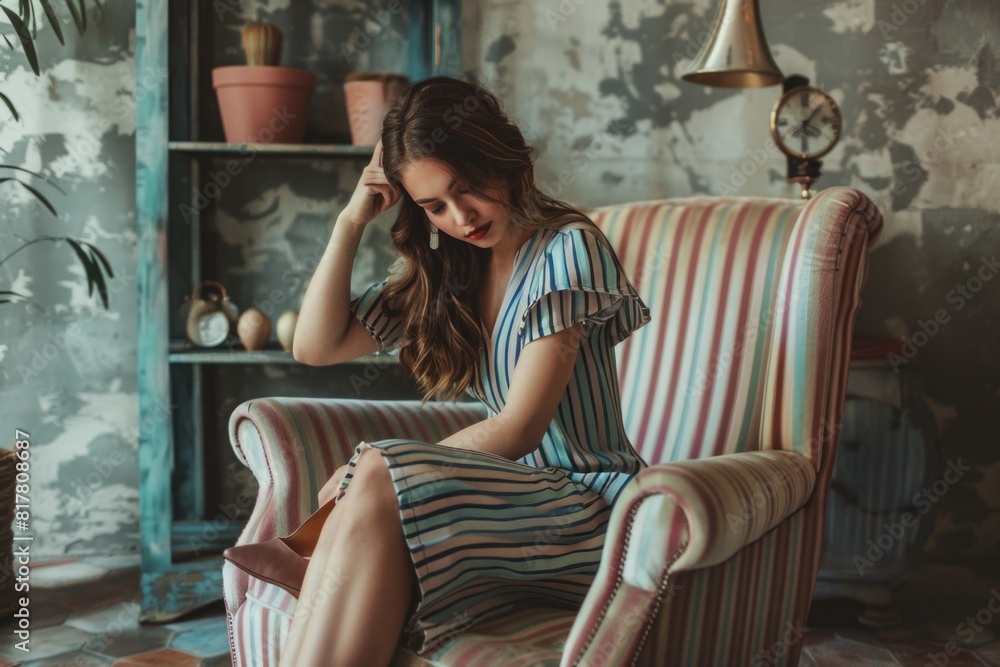 Canvas Prints A woman sitting in a room, suitable for interior design projects