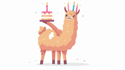 Childish cute lama standing with celebratory birthday