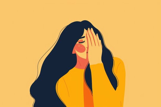 Image of a woman hiding her face, suitable for concepts of fear or shame