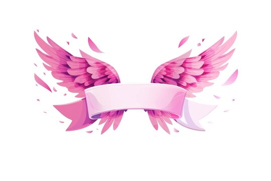 A pink banner with wings and a ribbon, perfect for adding a touch of whimsy to your designs