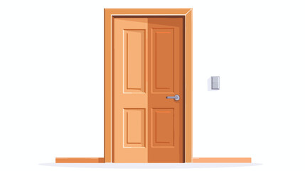 Closed wooden door. Doorframe with doorknob 