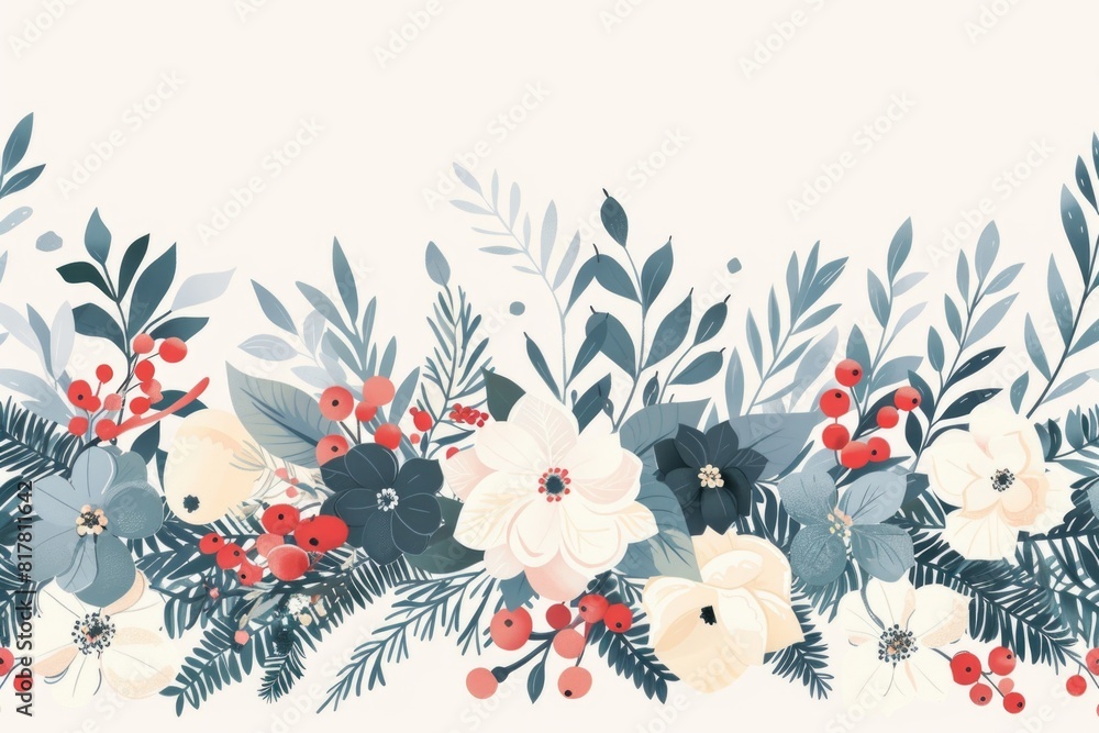 Poster a beautiful floral border featuring red berries and white flowers. perfect for adding a touch of nat