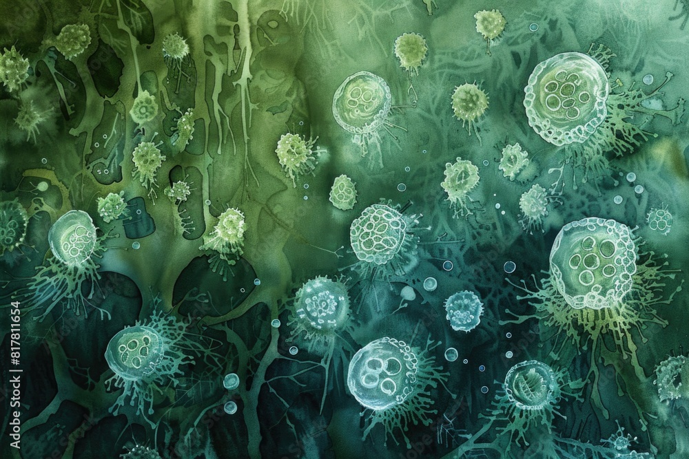 Aufkleber A vibrant painting of assorted jelly-like objects. Perfect for food or abstract concepts