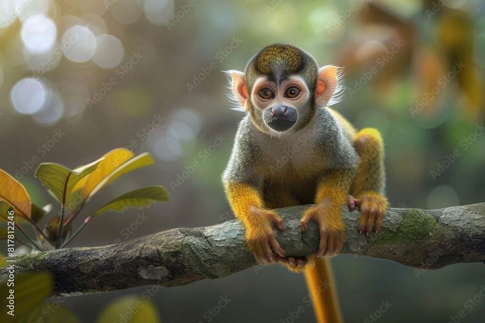 Poster a monkey perched on a tree branch, suitable for nature and wildlife themes